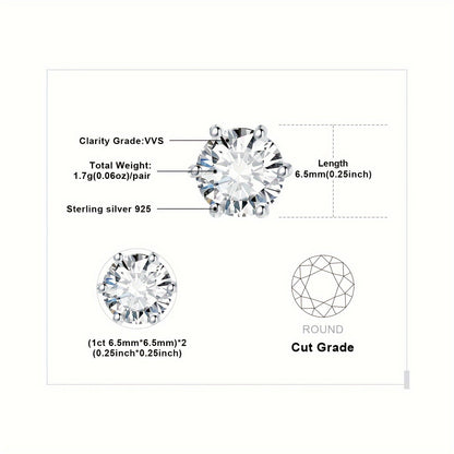 Moissanite Stud Earrings 925 Sterling Silver Round Cut Brilliant Sparkle 0.6ct to 6ct Platinum Plated Wedding Engagement Fine Jewelry for Women Girls Daily Prom Party