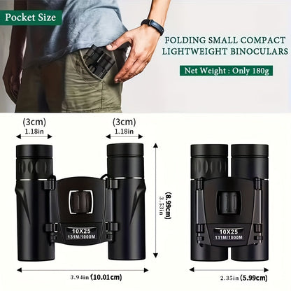 10x25 Mini Pocket Binoculars with Smartphone Adapter – High Power Compact Lightweight Telescope for Bird Watching, Hunting, Hiking, Concerts, Travel, Sports – Small Portable Binoculars for Adults & Kids