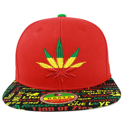 Rasta MJ Leaf 3D Embroidered Flat Bill Snapback Cap – Hip Hop Reggae Hat, Adjustable Snapback, One Size Fits Most, Unisex Streetwear Baseball Cap
