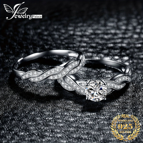 925 Sterling Silver Infinity Knot Bridal Ring Set of 2 for Women – Round Cut Cubic Zirconia Stackable Wedding Engagement Rings, Silver & Gold, Sizes 4-12