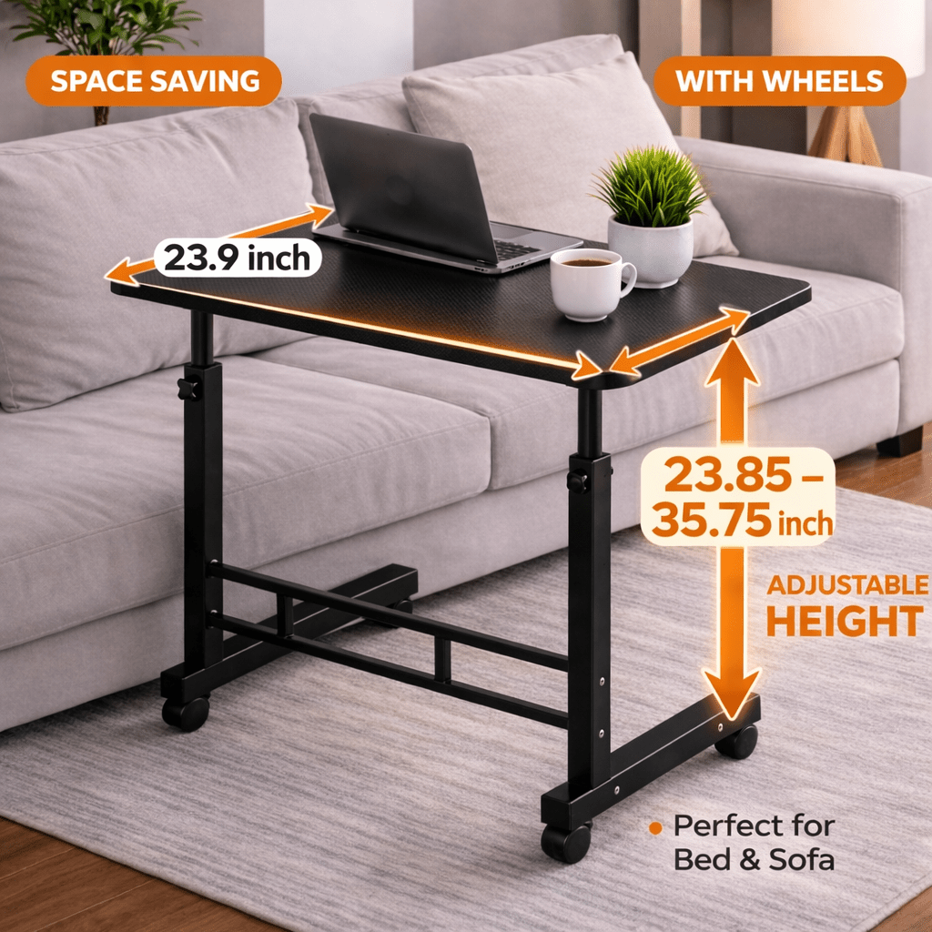 Adjustable Height Rolling Laptop Table with Wheels – Mobile Bedside Computer Desk & Sofa Side Table for Bedroom, Home Office, Dorm, 8 Colors Available