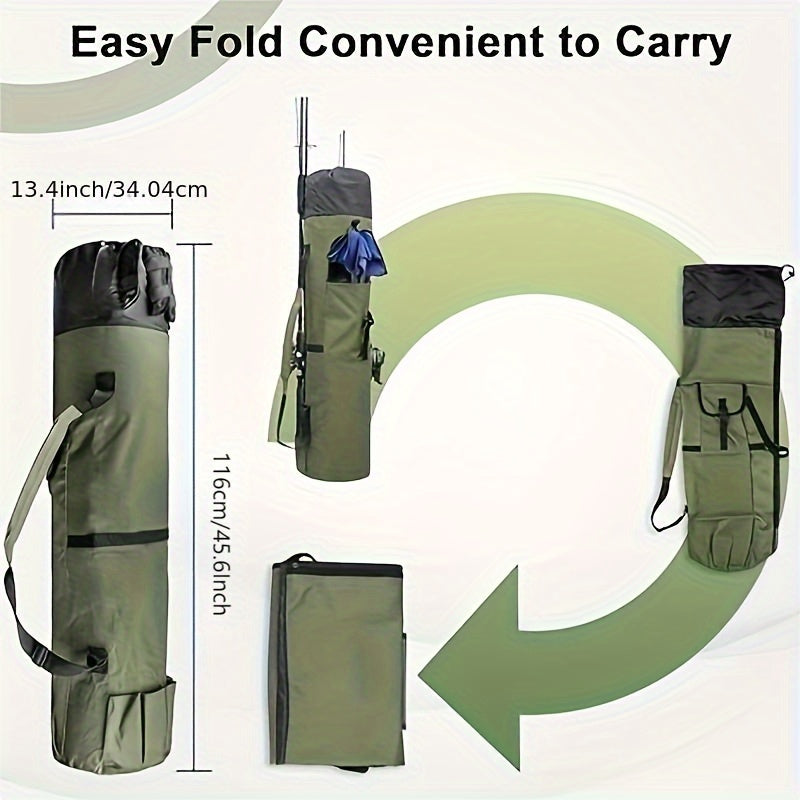 Fishing Rod Bag Large Capacity Folding Durable Fishing Gear Carrier Bag Multifunctional Rod Holder Case with Two Lead Weights Fits Multiple Rods Tackle Organizer for Freshwater Saltwater Fishing