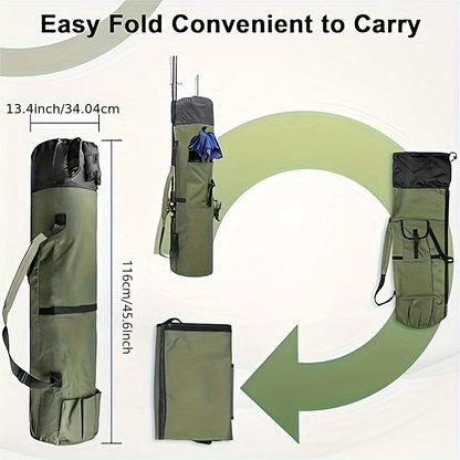 Fishing Rod Bag Large Capacity Folding Durable Fishing Gear Carrier Bag Multifunctional Rod Holder Case with Two Lead Weights Fits Multiple Rods Tackle Organizer for Freshwater Saltwater Fishing