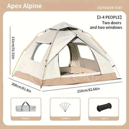 Pop Up Camping Tent Automatic Instant Setup, Waterproof Windproof UV Protection, 4-6 Person Family Tent with Double Door & Windows, Portable Foldable Design for Camping, Hiking, Beach & Outdoor Vacations