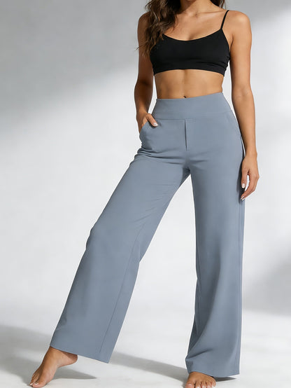 Women's High-Waisted Straight-Leg Yoga Pants with Pockets – Stretchy Casual Loose Fit Sportswear for Ladies, Summer Solid Color Workout Pants for Yoga Gym Pilates & Everyday Wear, S-XXL