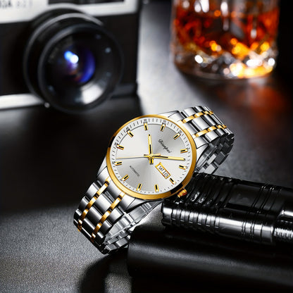 Men's Automatic Self-Winding Mechanical Watch – Slim Stainless Steel Band, Luminous Hands, Calendar Display, No Battery Needed – Luxury Business Dress Watch Gift
