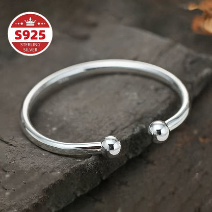 S925 Sterling Silver Pearlescent Open Bangle Bracelet Set 2pcs for Women – Hypoallergenic Adjustable Cuff Bracelet Elegant Jewelry Gift for Valentine's Day Mother's Day Birthday