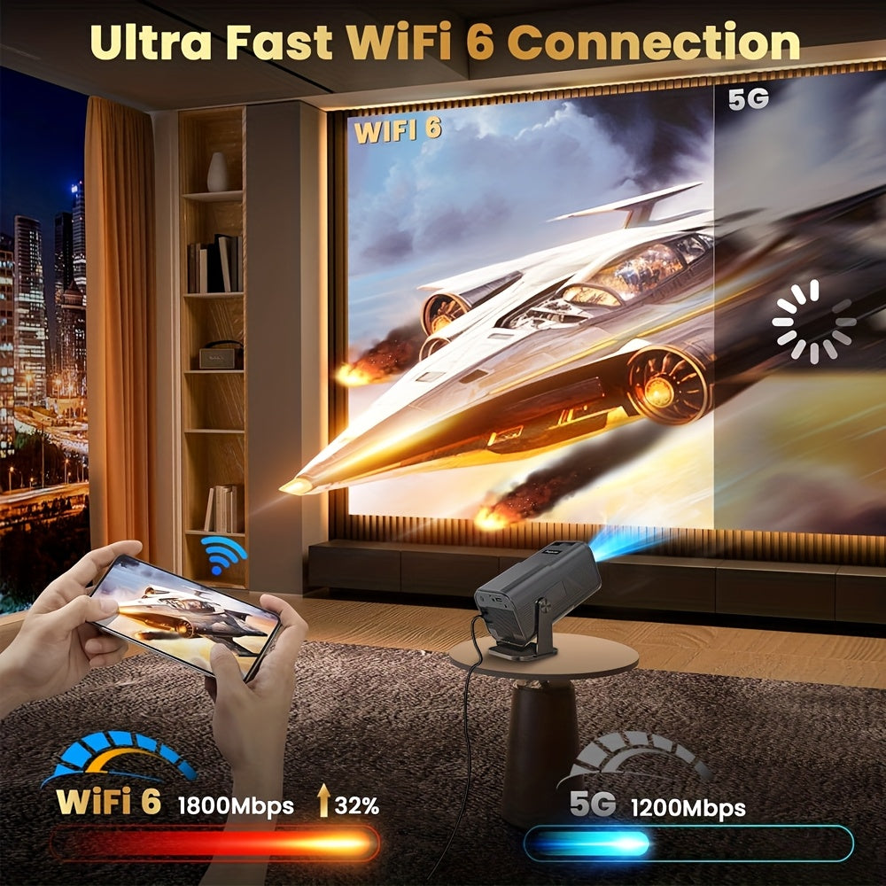 AMOVFILM Advanced Portable Smart Projector WiFi 6 & 4K Video Decoding, 1080P Native Resolution, Android 11 Built-In, Home Theater & Outdoor Movie Projector, Mobile Screen Mirroring, Multiple Colors