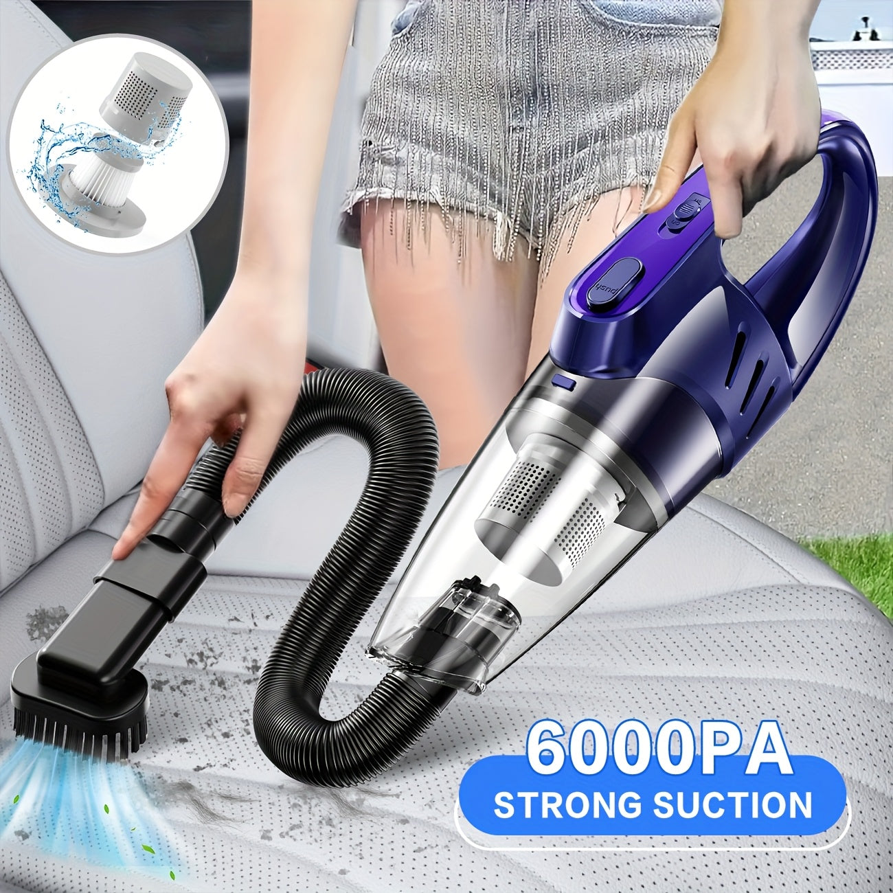 Handheld Car Vacuum Cleaner 6000PA 2000mAh Rechargeable 40dB Low Noise 5 Accessories for Car Home Pet Hair Pink