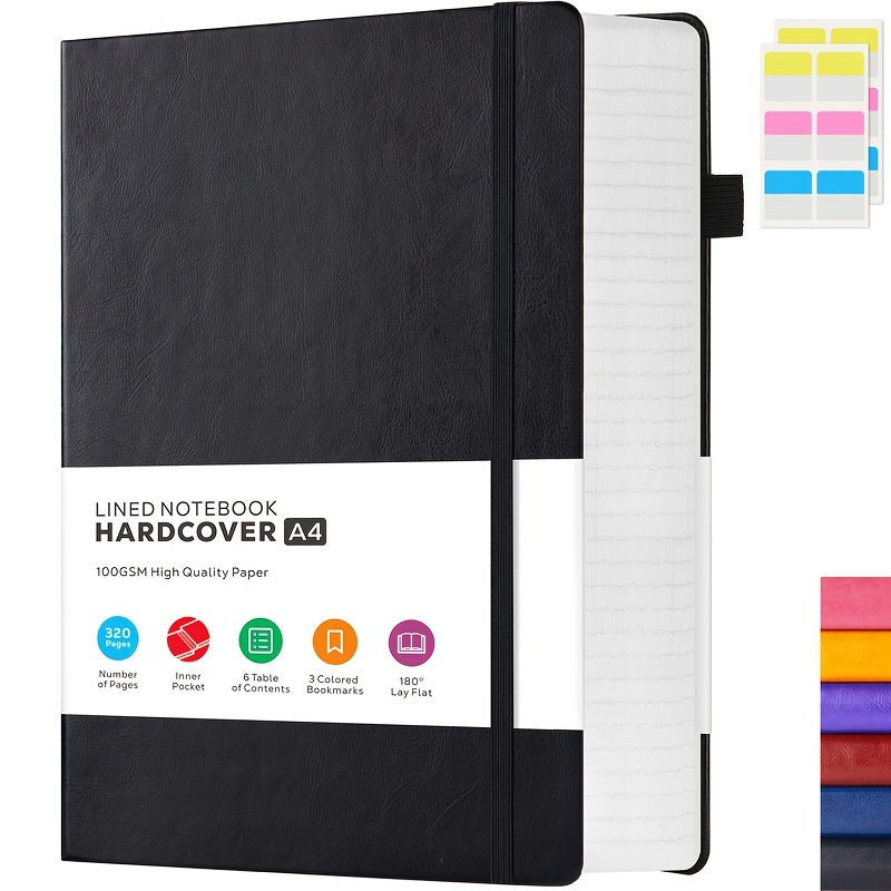 A4 Hardcover Notebook 320 Pages – Large College Ruled Leather Journal for Women Men, 100GSM Thick Paper 8.5x11 Lined Notebook for Work School Study Writing Business, 6 Colors
