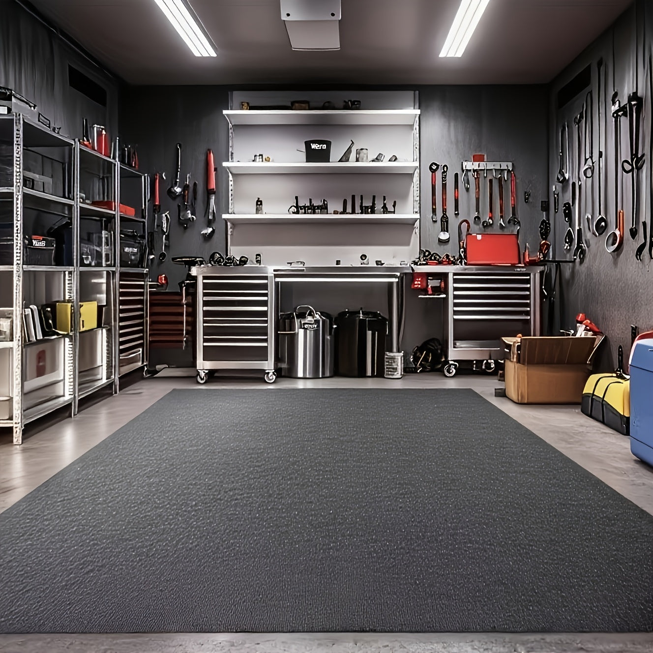 Heavy Duty Garage Floor Mat Extra Large Oil-Absorbing Non-Slip Waterproof Washable - 2.55mm Thick Rubber-Backed Felt Mat for Garage, Workshop, Driveway, Parking - Fits Cars, Trucks, SUVs, Motorcycles