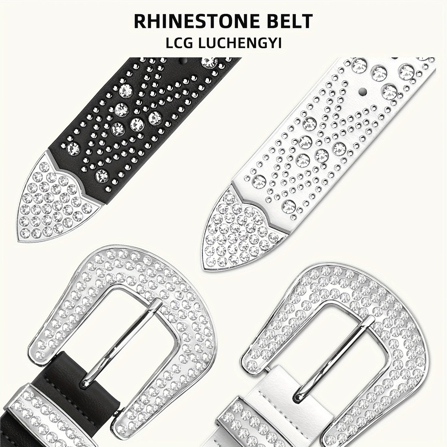 Studded Rhinestone Belt for Men & Women – Bling Y2K Western Cowboy Cowgirl Faux Leather Belt with Gold Metal Buckle, Punk Style, Sizes 28–44