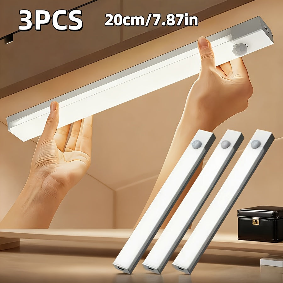 USB-C Rechargeable LED Motion Sensor Cabinet Lights 3 & 6 Pack – Wireless Magnetic Under Cabinet Night Light with 3 Modes for Kitchen, Closet, Stairs, Hallway & Bathroom, 10cm/20cm/30cm
