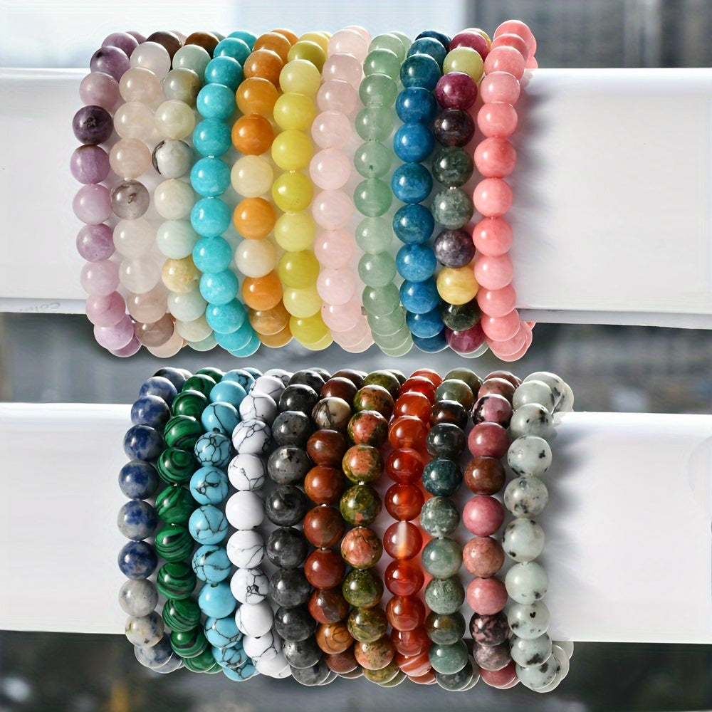 20pc Glass Bead Stretch Bracelet Set for Women & Men – 8mm Round Boho Elastic Bracelets, Random Assorted Colors, Stackable Unisex Jewelry Gift for Birthday, Christmas & Parties