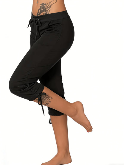 Women's Lightweight Cropped Trousers 4-Pack – Drawstring Waist Loose Fit Capri Pants, Casual Breathable Summer Bottoms for Women, Sizes S-XXL, Multiple Color Sets