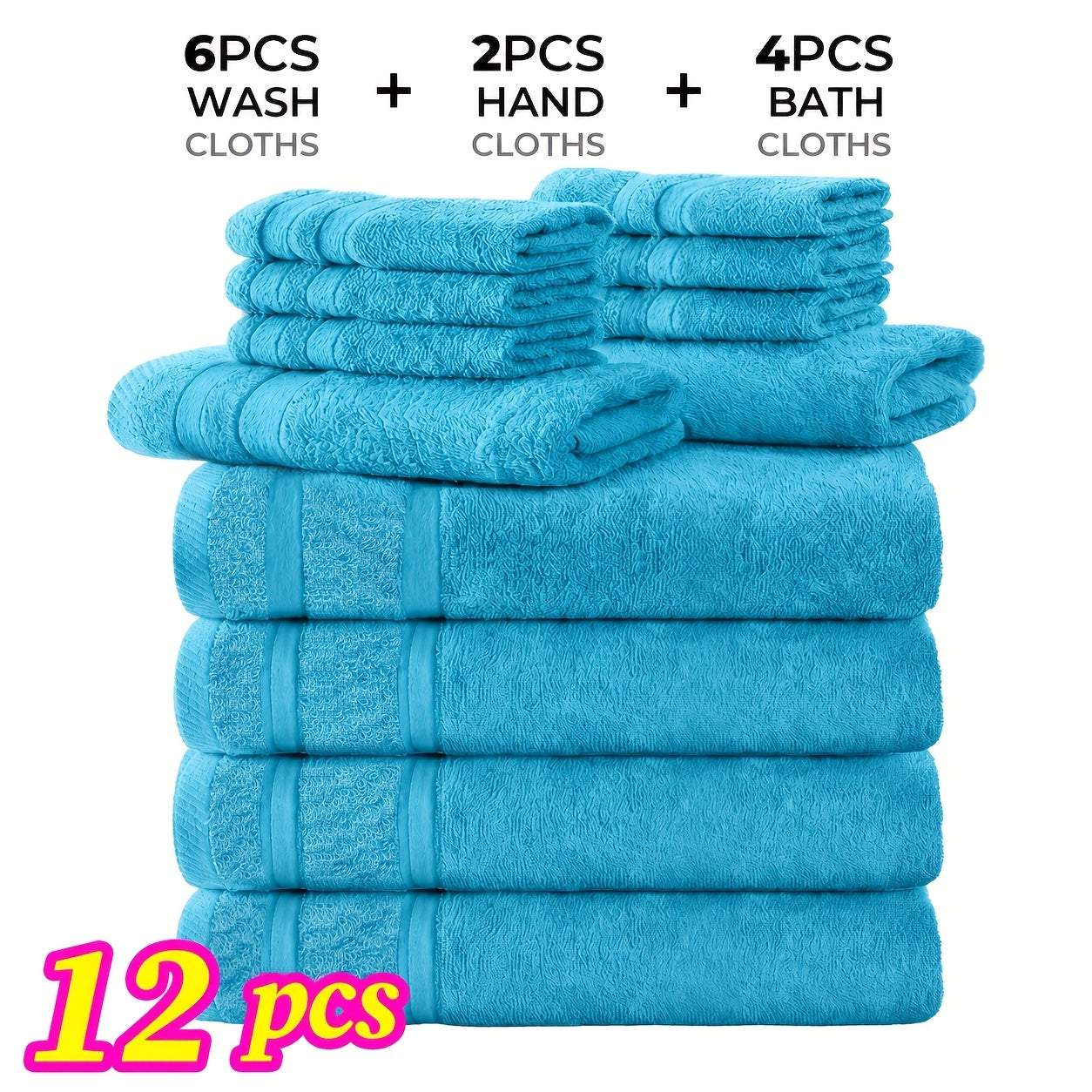 Cotton Bath Cloths Set 12 or 24 Piece – Hotel Quality Highly Absorbent Quick-Dry Washcloths for Bathroom Spa Gym Home Dark Gray Blue White Purple Orange