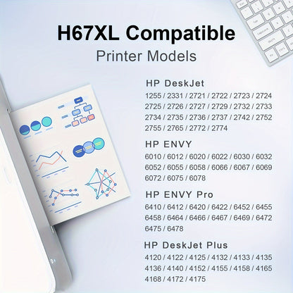 HP 67XL Ink Cartridge Replacement, Remanufactured 67XL Black & Color Ink for HP DeskJet 2732 2755 2752 2742, ENVY 6052 6055 6058 6075 Printer – High Yield, More Pages Per Cartridge