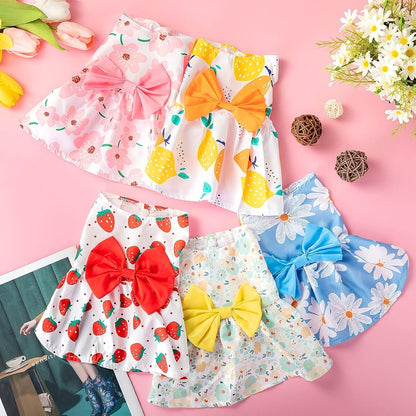 5pcs Dog Dress Set for Small Dogs Floral Princess Bow Puppy Dresses Soft Polyester Pet Costume for Yorkies Chihuahuas Cats Small Pets All Seasons 5 Cute Styles