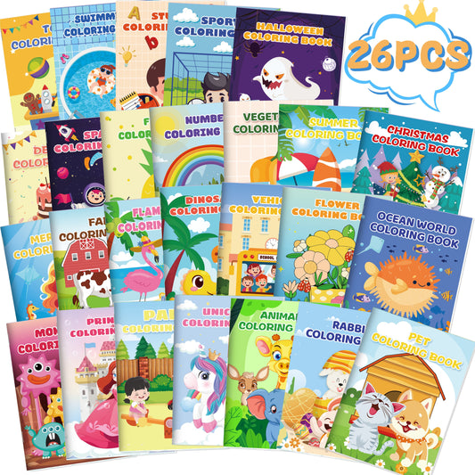 26 Pack Coloring Books for Kids Ages 3-8 Bulk Party Favors Dinosaur Mermaid Animal Designs Classroom Goodie Bag Stuffers Birthday Gifts School Activity Supplies