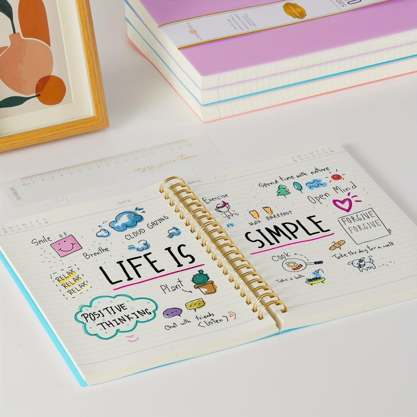 Spiral Notebook 3 Pack A5 Hardcover College Ruled Journal Set, 300 Pages 100GSM Thick Paper, PVC Cover Notepad for Women Girls Students, 5.7" x 8.4" with Ruler