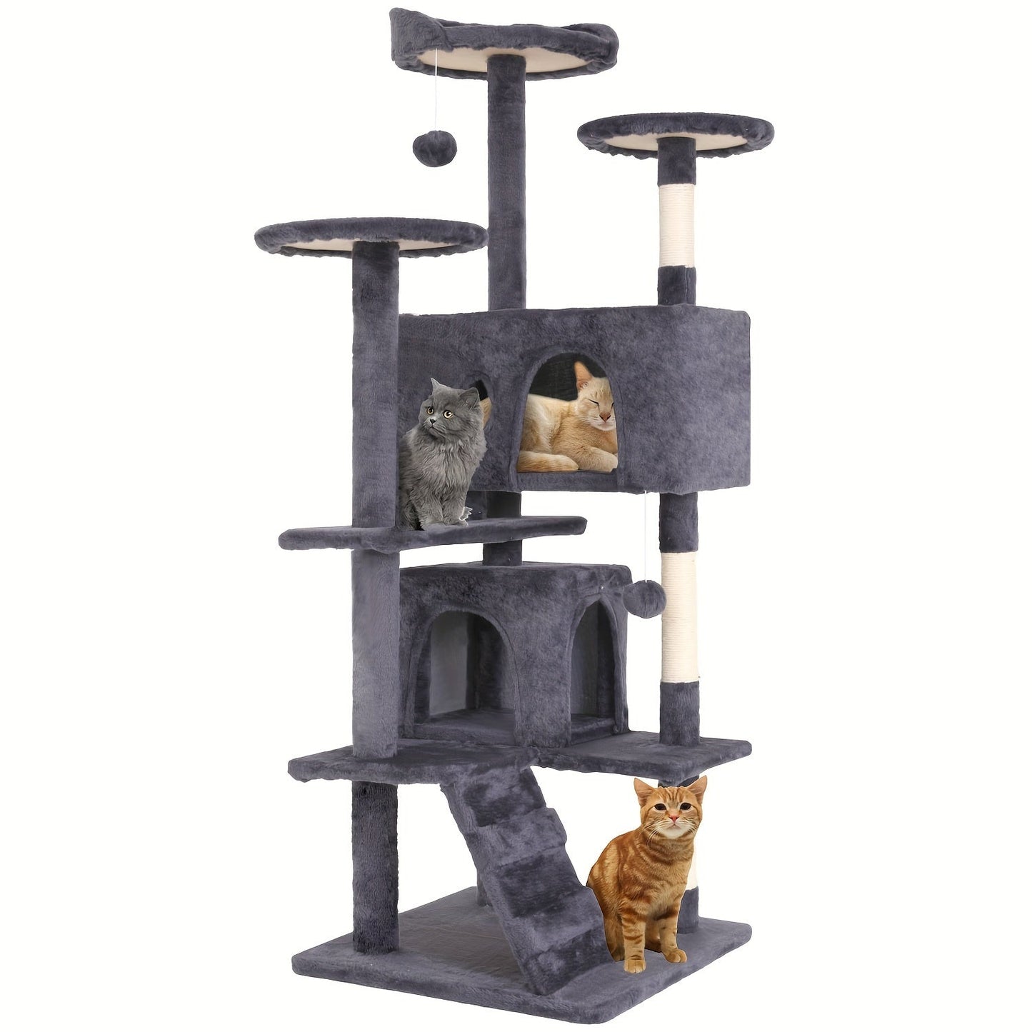 Multi-Level Cat Tree Tower with Scratching Post, Perches & Plush Apartments – Space-Saving Indoor Cat Climbing Frame & Activity Center, Heights 36–80 Inch, 6 Colors