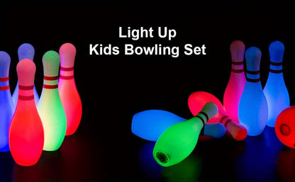 Light Up Kids Bowling Set 10 Glow Bowling Pins & 2 Balls Indoor Outdoor Bowling Game for Boys Girls Toddlers – 7.87" Tall Pins Fun Birthday Holiday Gift Toy for Ages 3+
