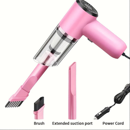 12V Handheld Car Vacuum Cleaner, Powerful Wired Portable Car Vacuum for Pet Hair & Dust Removal, Silent Motor, Accessories Kit Included, Compact Design for Car Interior Cleaning – Pink