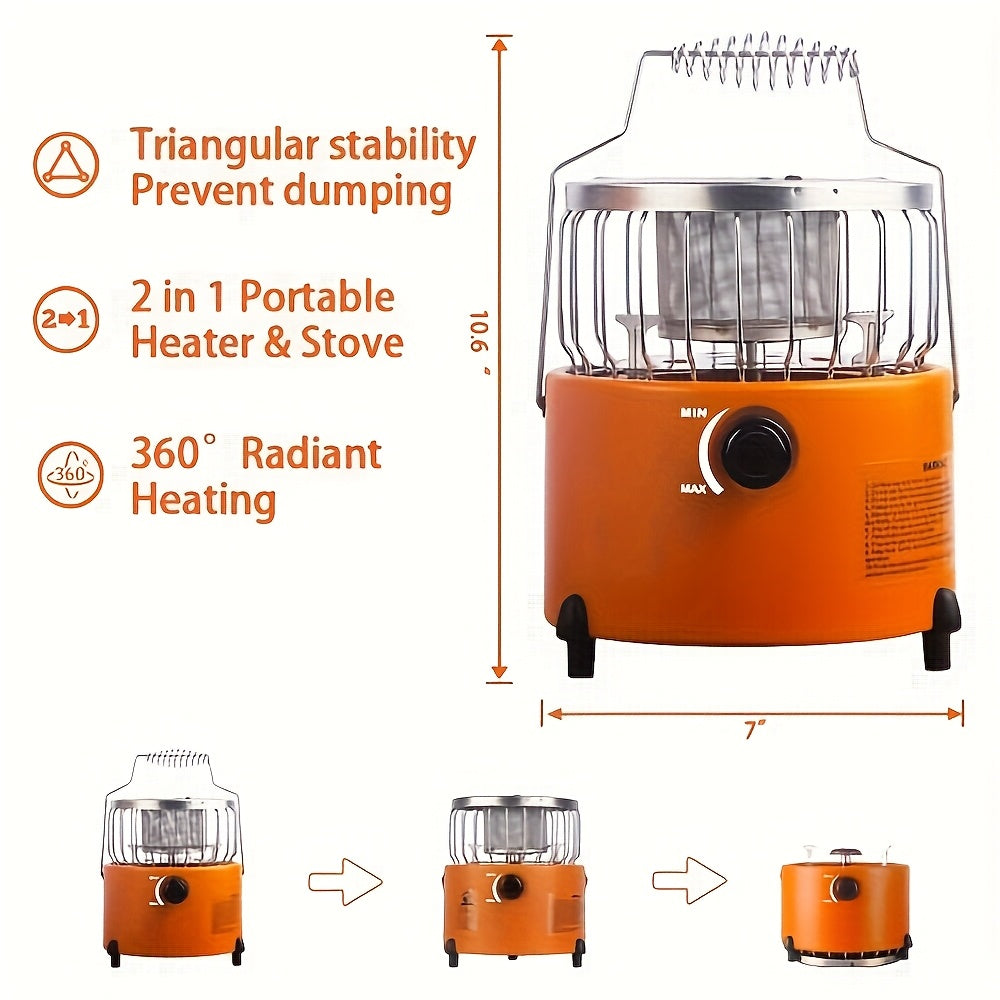 9000 BTU Propane Heater Stove 2-in-1 Portable Camping Gas Stove Indoor Outdoor Adjustable Flame Stainless Steel Burner Emergency Preparedness Cooking Heating Combo