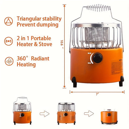 9000 BTU Propane Heater Stove 2-in-1 Portable Camping Gas Stove Indoor Outdoor Adjustable Flame Stainless Steel Burner Emergency Preparedness Cooking Heating Combo