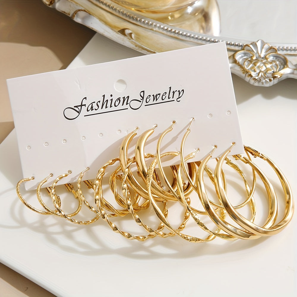 16-Piece Twisted Hoop Earrings Set for Women – Elegant Wide Face Gold Hoops, Minimalist Jewelry for Daily Wear, Party, Vacation & Dating, Perfect Gift