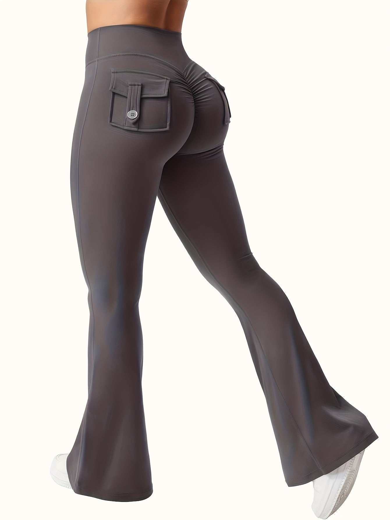Women's High Waist Flare Pants 3-Pack – Butt Lifting Tummy Control Quick-Dry Cargo Style Leggings Tracksuit Casual Sports Full-Length Trousers Black Gray Green