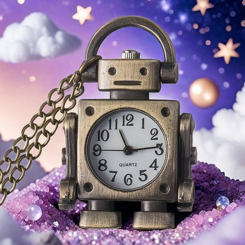 Vintage Robot Shape Quartz Pocket Watch Keychain – Retro Round Dial Zinc Alloy Pendant Bag Charm, Unique Christmas, Birthday & New Year Gift