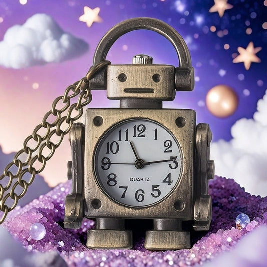 Vintage Robot Shape Quartz Pocket Watch Keychain – Retro Round Dial Zinc Alloy Pendant Bag Charm, Unique Christmas, Birthday & New Year Gift