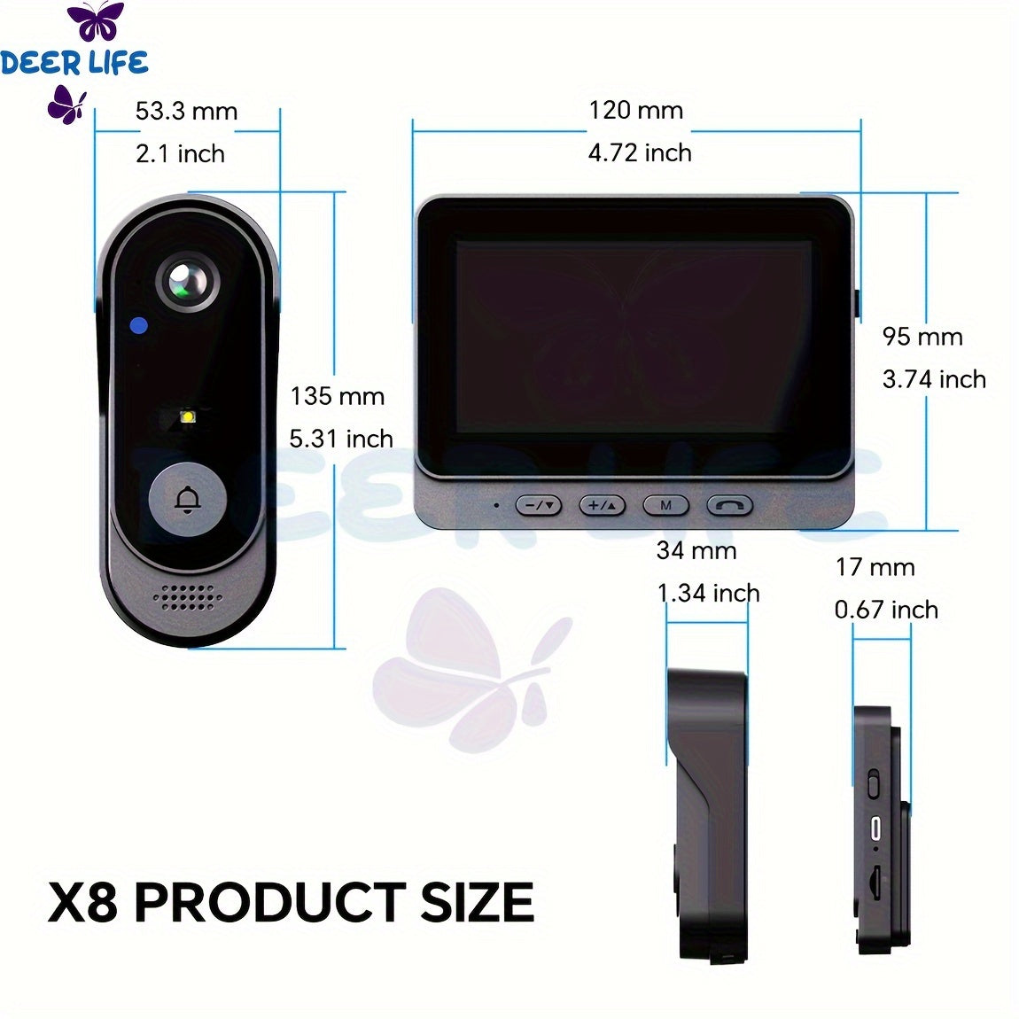 Wireless Video Doorbell Camera with Monitor, No Subscription HD Smart Doorbell with Night Vision, Two-Way Talk, 4.3-Inch Screen & 128GB Storage for Home Security