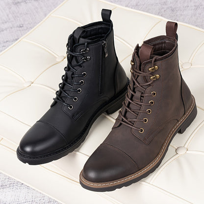 Men's Motorcycle Chukka Boots – Zipper & Lace-Up Genuine Leather Casual Fashion Boots with Non-Slip Sole, Cap Toe, Breathable Cushioned Insole, Black & Brown | Velora