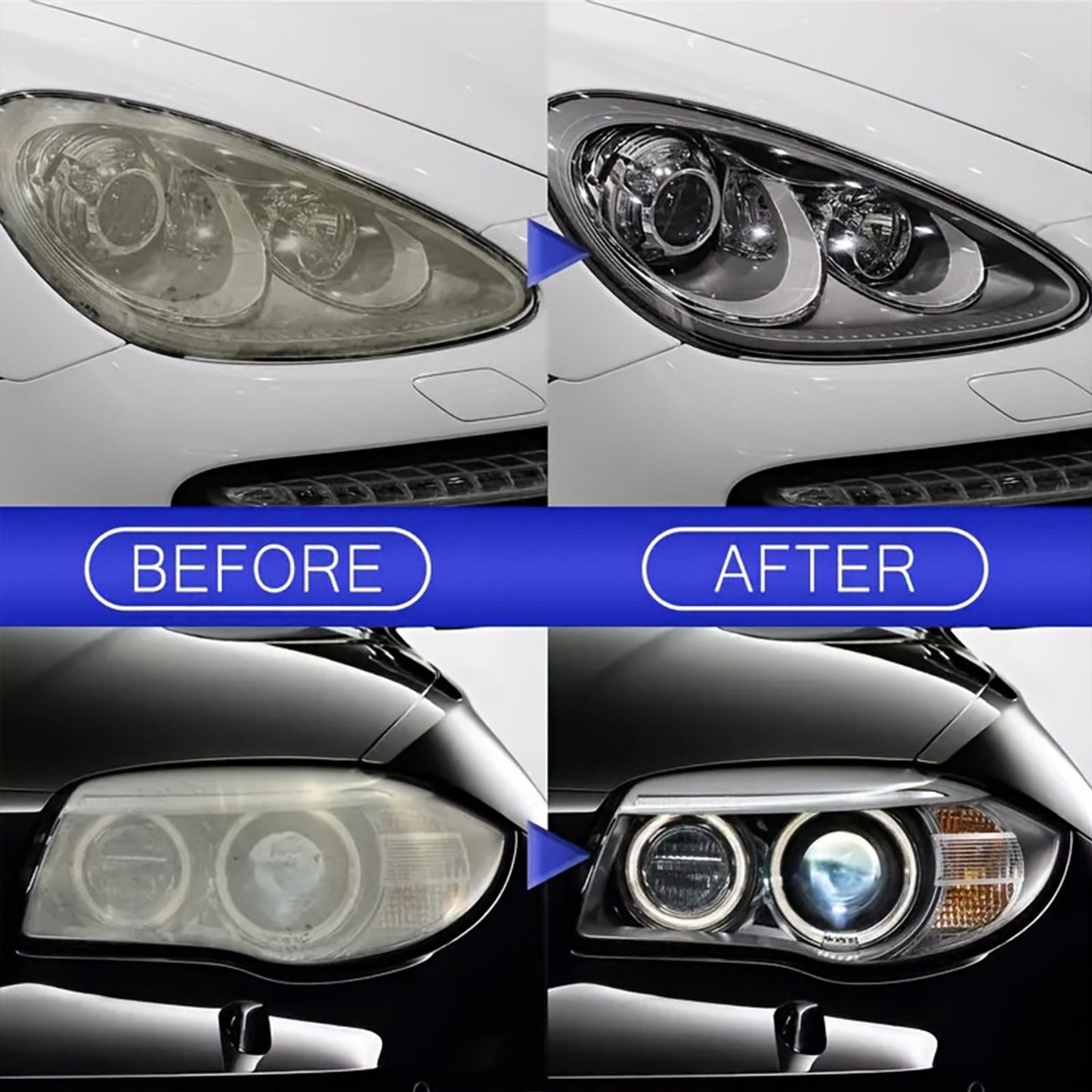 Headlight Restoration Polish Kit – Anti-Yellowing Crystal Clear Formula for Cloudy Headlights, Taillights & Fog Lamps, Multi-Use Auto Light Restorer, 30ml / 50ml / 120ml