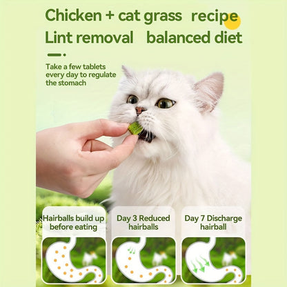 Freeze-Dried Cat Grass Hairball Control Tablets – Natural Mint Molar Sticks & Granules, Chicken Flavor Cat Snacks for Dental Health & Hair Removal