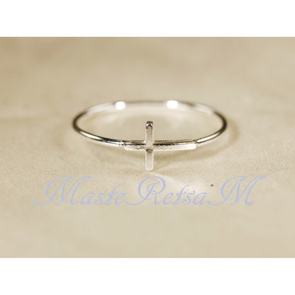 Handmade 925 Sterling Silver Cross Ring Christian Faith Jewelry US Standard Sizes Artisan Crafted Thin Band Daily Wear Religious Gift
