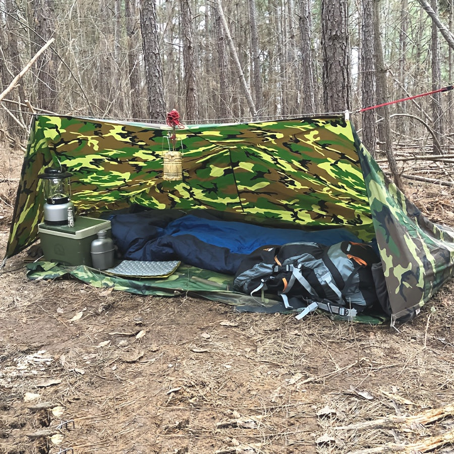 Outdoor Camping Tarp Canopy with UV Protection & Alloy Bracket – Portable Foldable 4-Person Shelter for Backpacking, Hiking, Garden & Outdoor Survival | All-Season Camping Awning