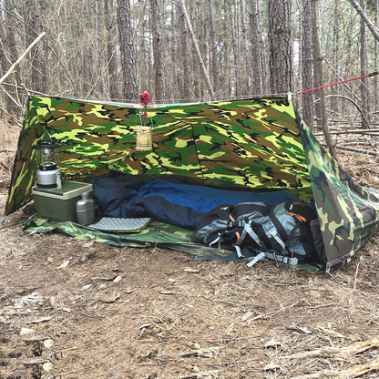 Outdoor Camping Tarp Canopy with UV Protection & Alloy Bracket – Portable Foldable 4-Person Shelter for Backpacking, Hiking, Garden & Outdoor Survival | All-Season Camping Awning
