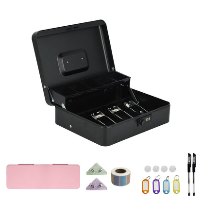 Large Locking Cash Box with Money Tray – Metal Security Box with 6 Accessories for Cash Register, Home, Office & Business, 6 Colors, Key Lock & Combination Lock Options