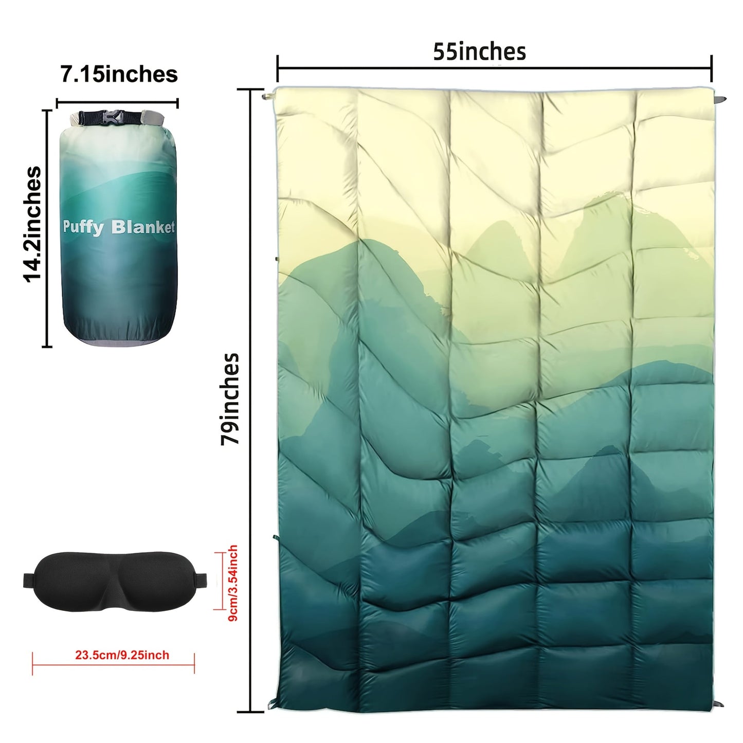 Outdoor Puffy Camping Blanket 55x79 Inch Lightweight Down Alternative Ultra Warm Hammock Top Quilt – Printed Camping Blanket for Traveling, Picnic, Beach Party & Cold Weather | 140x200cm