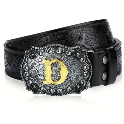 Western Cowboy Belt for Men & Women Embossed Floral Faux Leather – Longhorn Bull Pattern Big Buckle Zinc Alloy, Sizes 34-44, Stylish Durable Country Western Dress Belt Gift for Christmas Father's Day