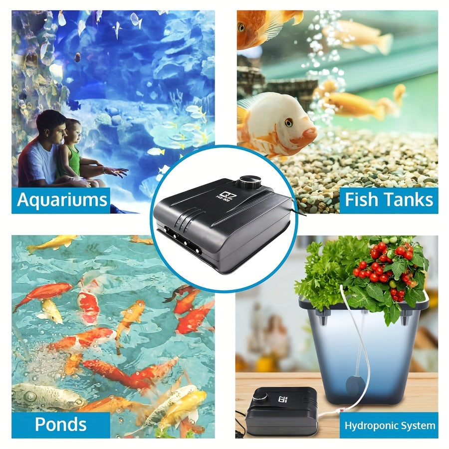 Aquarium Air Pump 4 Outlets 320GPH 8W – Quiet Fish Tank Air Pump Up to 400 Gallon with Adjustable Air Valve, Includes 4 Check Valves, 4 Air Stones & 4x5ft Tubing, for Freshwater Saltwater Hydroponics Pond