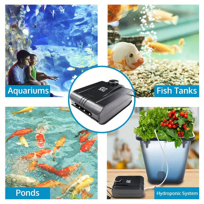 Aquarium Air Pump 4 Outlets 320GPH 8W – Quiet Fish Tank Air Pump Up to 400 Gallon with Adjustable Air Valve, Includes 4 Check Valves, 4 Air Stones & 4x5ft Tubing, for Freshwater Saltwater Hydroponics Pond