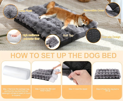 Orthopedic Dog Bed for Large Dogs – Memory Foam Pet Bed with Removable Washable Cover, Anti-Slip Base, Faux Fur, Joint Relief, Heavy Duty, Small Medium XL XXL Sizes