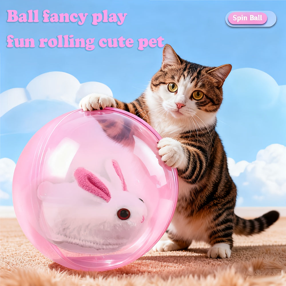 Interactive Cat Toy Ball USB Rechargeable - Motion Activated Auto Rolling Toy for Indoor Cats & Dogs, Engages Bored Adult Pets, Cartoon Design, Small Medium Large Breeds, Blue & Pink