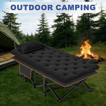 Folding Camping Bed with Mattress & Side Pockets – Heavy Duty Portable Cot for Adults, Foldable Guest Bed for Camping Outdoor Courtyard Terrace Office Guest Room