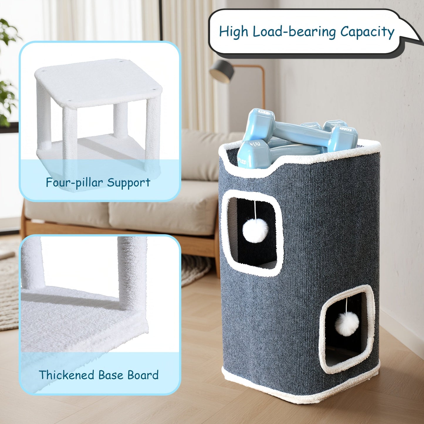Multi-Level Foldable Cat Tree Tower for Indoor Cats – Scratching Post, Cozy Perch, Cat Condo with Hanging Toy Ball, Cat Hideaway, Soft Bed, 1/3/4 Tier Options