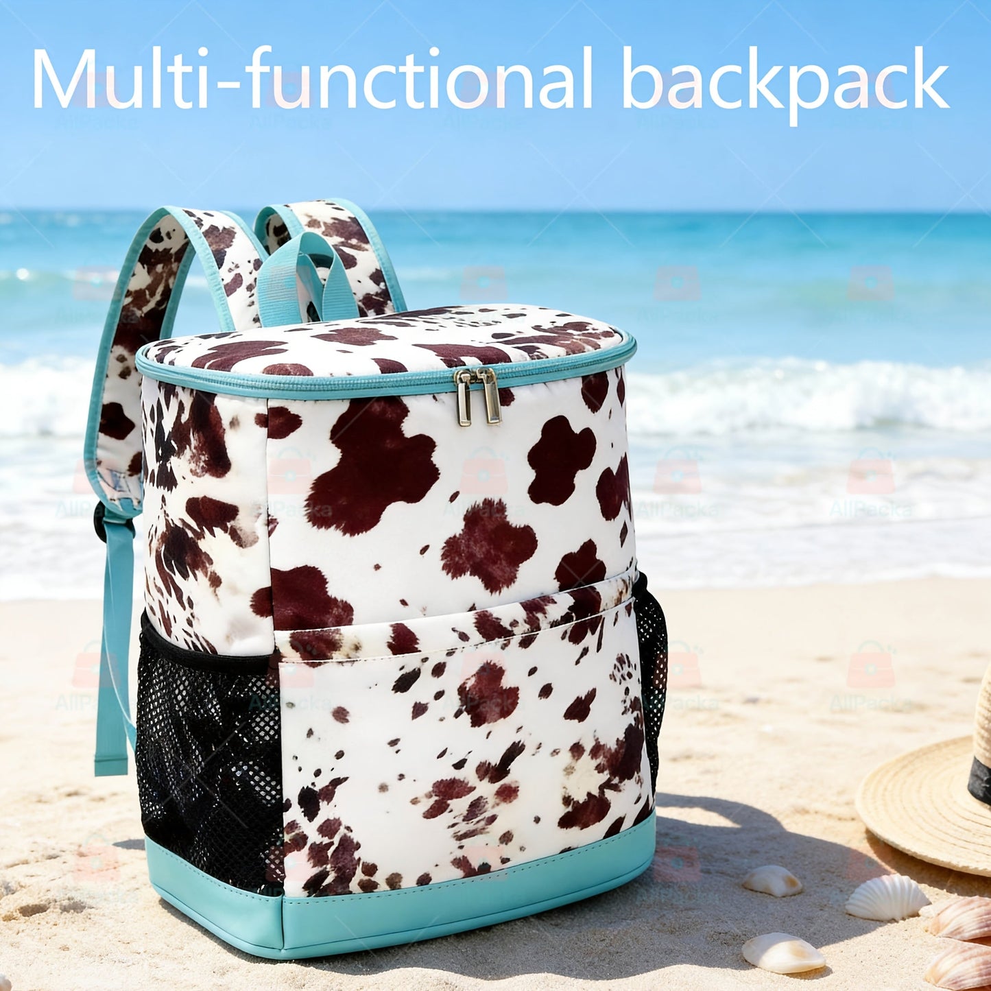 Insulated Cooler Backpack 30 Can Leopard Print with Mesh Pockets & Adjustable Straps - Leakproof Nylon Cooler Bag for Beach Camping Picnic Hiking Travel Daily Use